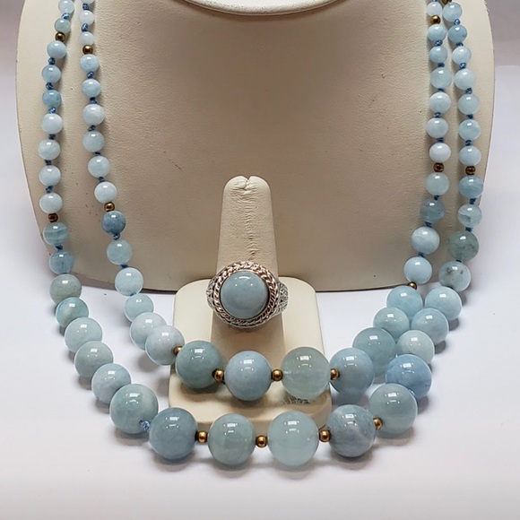 Aquamarine necklace and ring set